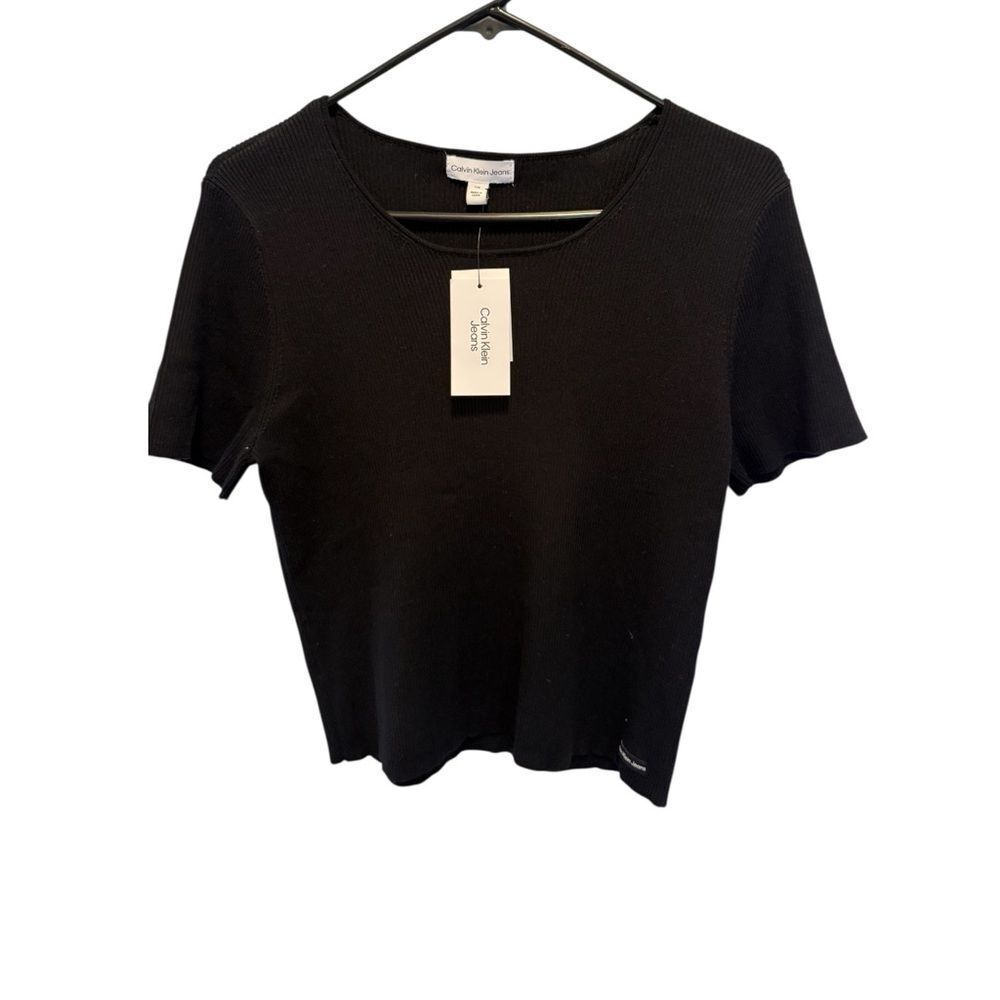 Calvin Klein Jeans Womens Large Black Ribbed Minimalist Top